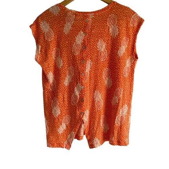 Christian Siriano Size Medium 100 Linen Tank Blouse Sleeveless Orange Pineapples - Picture 2 of 5